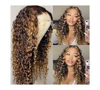 Perruques Deep Curly T Part Lace Front Wigs Highlight Ombre Brésilien Cheveux Humains 13x6x1 Lace Front Perruques for Femmes 8-28" Pré Pincées avec Bébé Cheveux Vague Perruques Perruque dames(Size:150