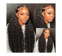 Perruques Deep Wave Lace Front Wig Perruques brésiliennes de cheveux humains for les femmes noires 10-36 "Longue vague d'eau Remy Hair Curly Lace Front Wig Natural Black 150% Density Perruque dames (