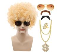 Perruques des années 70 pour hommes, ensemble de perruques disco des années 70 et 80,Perruques bouclées pour hommes | Perruque pour fête de cosplay, ensemble de costumes disco pour hommes 6 pièces, co