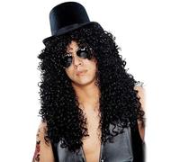 Perruques des années 80 pour hommes rétro punk rock longue perruque rockstar bou perruque hippie en métal lourd avec chapeau et lunettes pour fête costumée d'Halloween.