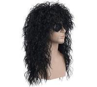 Perruques d'Halloween pour hommes : perruque à bascule en métal lourd des années 80, cheveux longs noirs bouclés, costume de cosplay.