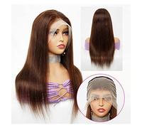 Perruques Droite Remy cheveux brun dentelle avant perruque perruques de cheveux humains for les femmes Transparent dentelle fermeture 12-28 pouces de long droite Remy cheveux Perruque dames(Color:13x4