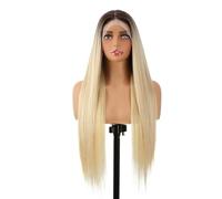Perruques droites blondes frontales en dentelle Hd 13x6, perruque de cheveux synthétiques de 30 pouces cheveux pré-épilés for les femmes