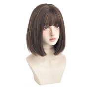 Perruques droites courtes perruques de cheveux synthétiques naturels perruque de femmes résistantes à la chaleur pour la fête Cosplay brun chaud Style2, courte droite