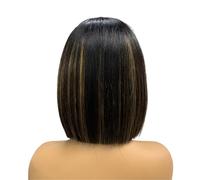 Perruques droites en dentelle frontale 2x6, cheveux noirs avec reflets, densité 200, 15A, perruque sans colle for femmes (190 g)(1B/8)