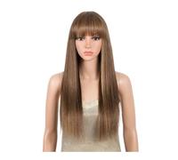 Perruques droites marron ombré avec frange, cheveux naturels for femmes noires, sans dentelle sur le devant, sans colle, reflets bruns blonds Postiche Cheveux Femme(16inch)