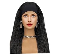 Perruques du bandeau tressé 26 '' Long Black Wig avec bandeau de soie de glace, perruques tressées à trois brins pour femmes..