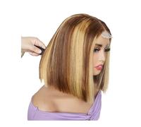 Perruques en cheveux humains sans colle avec dentelle frontale 2 x 4, densité 300, coupe courte et lisse, for femmes(P4 27,12inch)