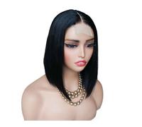 Perruques en cheveux humains sans colle avec dentelle frontale 2 x 4, densité 300, coupe courte et lisse, for femmes(Natural Black,12inch)