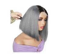 Perruques en cheveux humains sans colle avec dentelle frontale 2 x 4, densité 300, coupe courte et lisse, for femmes Extensions de cheveux(Grey,8inch)