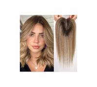 Perruques en cheveux naturels avec frange, 11,4 x 12,7 cm, en dentelle suisse, lisses, for femmes, couvrant la perte de cheveux ou les zones grises (35,6 cm)(Ombre light Brown)