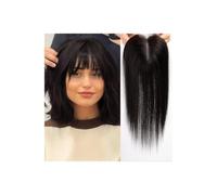 Perruques en cheveux naturels avec frange, 11,4 x 12,7 cm, en dentelle suisse, lisses, for femmes, couvrant la perte de cheveux ou les zones grises (35,6 cm)(Black)