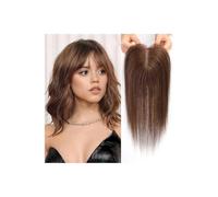 Perruques en cheveux naturels avec frange, 11,4 x 12,7 cm, en dentelle suisse, lisses, for femmes, couvrant la perte de cheveux ou les zones grises (35,6 cm)(Brown)