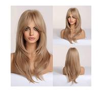 Perruques En Cheveux Naturels Perruque synthétique avec franges Perruques brunes longues longues moyennes for femmes ombre couches de cheveux avec racines sombres 150% densité résistant aux fibres de