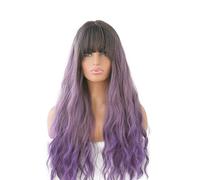 Perruques En Cheveux Naturels Perruques de remplacement de cheveux longs perruques synthétiques roses bou s avec une frange usure quotidienne for les femmes Perruques Pour Femmes(A)