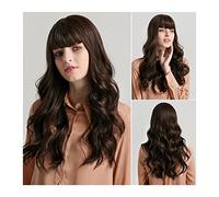 Perruques En Cheveux Naturels Perruques synthétiques 24inch brun Cosplay perruque 150% Densité Vague d'eau longue Naturelle avec franges Soft Tempret Fibre Wig for femmes Perruques Pour Femmes(C)