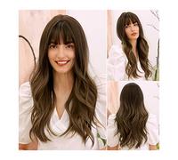 Perruques En Cheveux Naturels Perruques synthétiques 24inch brun Cosplay perruque 150% Densité Vague d'eau longue Naturelle avec franges Soft Tempret Fibre Wig for femmes Perruques Pour Femmes(A)