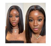 Perruques en dentelle ondulée de 20,3 à 35,5 cm - Perruque courte droite en dentelle marron moyen 4 x 4 - Fermeture en dentelle - Perruques de cheveux humains brésiliens - Os brésiliens - Perruques de