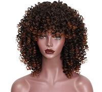 Perruques En Dentelle Synthétiques Cheveux Afro Noirs Bouclés Et Originaux Mélangés Bruns Et Blonds Ombrés Pour Femmes Aux Cheveux Noirs Naturels Avec Cheveux Résistants À La Chaleur, 14 Pouces (14 P