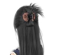 Perruques en fibre synthétique - Pince à cheveux - Faux chignon - Support de cheveux semi-attaché - Avec design de fleur de rose pour une coiffure rapide - Pince à cheveux rose