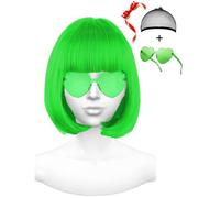 Perruques et lunettes de soleil en forme de cœur, perruque de couleur bob, perruques de fête, perruques de cosplay, perruque arc-en-ciel avec lunettes fluo pour femmes - Décorations de fête