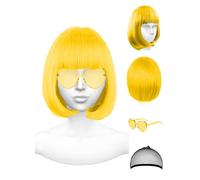 Perruques et lunettes de soleil en forme de cœur, perruque de couleur bob, perruques de fête, perruques de cosplay, perruque arc-en-ciel avec lunettes fluo pour femmes - Décorations de fête