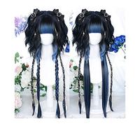Perruques Faits saillants bleu cosplay perruque avec une frange soignée, synthétique vague perruque avec de longues franges droites, naturel résistant à la chaleur fête Halloween perruque Perruque dam