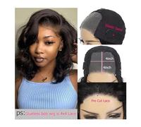 Perruques Femme 180% Bob perruques for les femmes vague de corps porter et aller sans colle prêt à l'emploi perruques de cheveux humains 4x4 dentelle fermeture perruque cheveux humains naturel ondulé