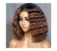 Perruques Femme, Cheveux de bébé résistant à la chaleur pré-épilé court Bob Natrual 180 densité 16 pouces Ombre brun sans colle vague profonde dentelle avant perruque for les femmes,pour un usage quo