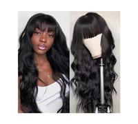 Perruques Femme, Perruque avec frange cheveux humains vague de corps sans dentelle avant perruques for femmes noires 14-40 pouces de long sans colle pleine machine Remy perruque de cheveux, couleur na