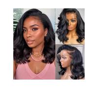 Perruques Femme Perruque courte ondulée, cheveux humains, densité 180, avec raie sur le côté, 100% cheveux brésiliens Remy, pré-épilée Costume Daily Party Hairpiece pour femmes filles(16inches)