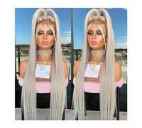 Perruques Femme Perruque Lace Front Wig longue et droite blonde cendrée platine avec racines brunes perruques synthétiques résistantes à la chaleur pré-plumées utilisation quotidienne Costume Daily Pa