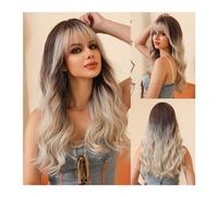 Perruques Femme Perruque synthétique résistante à la chaleur, brun clair à blond ombré, cheveux naturels longs et ondulés avec frange for femmes, fête de Cosplay Costume Daily Party Hairpiece pour fem