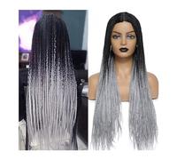 Perruques Femme Perruque tressée résistante à la chaleur, 26 pouces, boîte ombrée, perruque tressée for femmes noires, faux cuir chevelu Costume Daily Party Hairpiece pour femmes filles(1B Grey Color)