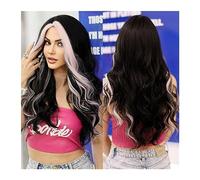Perruques Fête Quotidienne, Synthétique Naturelle Centrale Perruque Bouclée Lolita, Résistant à la Chaleur, Ombré Noir Blanc Cheveux Ondulés, Perruque pour Femmes, Perruque de Cosplay Carnaval