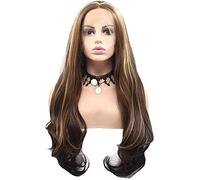Perruques frontales en dentelle perdeur longue vague frisée résistante à la chaleur Synthétique Mixte Couleur colorée Courless Curly pour femmes Cosplay Cheveux 24 pouces chenghuax