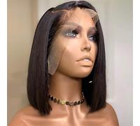 Perruques Frontales Perruques Synthétiques Cheveux Humains Prédécoupés Perruque Avant Droite Bob Perruque De Cheveux Humains Femmes Noires 150% Ligne De Cheveux Prédécoupée Noir Naturel, 14 Pouces (1