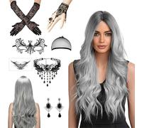 Perruques Grises Longues,70cm Perruques De Gris Argenté,Perruque Grise Femme, Perruque Grise,Perruque Femme Halloween,Perruque Sorciere,Perruques Longues Ombre Grises,Pour Les Halloween,Cosplay,Fête