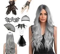 Perruques Grises Longues,70cm Perruques De Gris Argenté,Perruque Grise Femme, Perruque Grise,Perruque Femme Halloween,Perruque Sorciere,Perruques Longues Ombre Grises,Pour Les Halloween,Cosplay,Fête