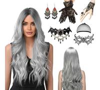 Perruques Grises Longues,70cm Perruques De Gris Argenté,Perruque Grise Femme, Perruque Grise,Perruque Femme Halloween,Perruque Sorciere,Perruques Longues Ombre Grises,Pour Les Halloween,Cosplay,Fête