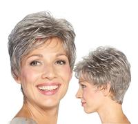 Perruques grises pour femme, pas facile à déformer le tempérament, perruque courte grise avec frange, forme naturelle gonflée, perruque grise courte bou adaptée pour les femmes d'âge moyen et