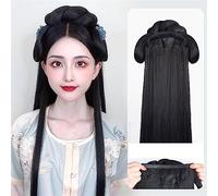 Perruques Hanfu pour femmes, Perruque Hanfu chinoise ancienne for femmes, chignon intégré, coiffure de danse avec Photo, accessoires multicolores(23.43-01)