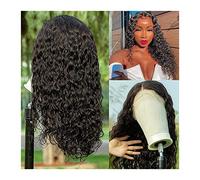 Perruques HD Transparent Lace Wigs Indian Human Hair 13x4 Water Wave Lace Front Perruques de cheveux humains for les femmes 180% Long Deep Curly Remy Hair 4x4 Lace Closure Wig Perruque dames (Color :