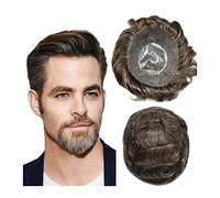 Perruques homme Cheveux humains 6 pouces système de remplacement cheveux gris mélangés 0,1-0,12 mm tout toupet injecté en PU for hommes prothèse capillaire homme unités perruque(8x10)