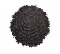 Perruques homme Hommes Toupet Afro Bouclés Perruques for Respirant Mono Haut Et Périmètre PU Cheveux Mâles Prothèse Capillaire 6" Système De Remplacement Unité Perruque Humains(1B 12mm wave 130%,7x9)