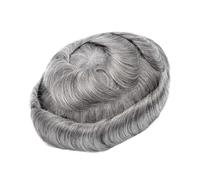 Perruques homme Postiche en cheveux humains naturels avec gris for homme, prothèse capillaire dentelle suisse, perruque indienne PU for(1B80#)