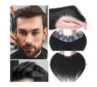 Perruques homme Postiche frontale toupet for hommes, 0,05-0,14 mm, base entièrement en PU, cheveux humains indiens # 1B, noir naturel, forme de V, unités système avant(2.5cmx16cm)