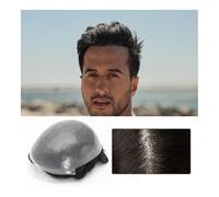 Perruques homme Postiches for hommes en cheveux humains Remy à boucle V de 0,06,08 mm, système remplacement européens base entièrement PU(Off black,7x10)
