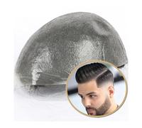 Perruques homme Prothèse capillaire masculine en PU à peau fine, postiche indien for hommes, systèmes de remplacement cheveux boucle V 8 x 10 pouces, unités Remy noirs naturels for(7x9)