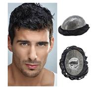 Perruques homme Prothèse de cheveux masculins, peau entièrement fine, base en PU injectée 0,1 à,12 mm, toupet durable for hommes, ligne naturelle, unité système humains doux(Straight,6x9)